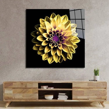Yellow and Purple Dahlia Glass Wall Art - Square Sizes- DIY - CreoGlass®