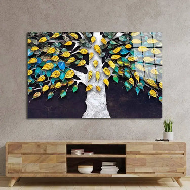 3D Tree with Gold Leaves Glass Wall Art - DIY - CreoGlass®