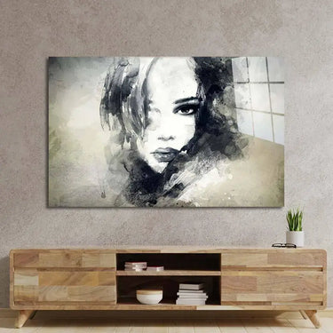 A Woman's Face in Ink Glass Wall Art - DIY - CreoGlass®