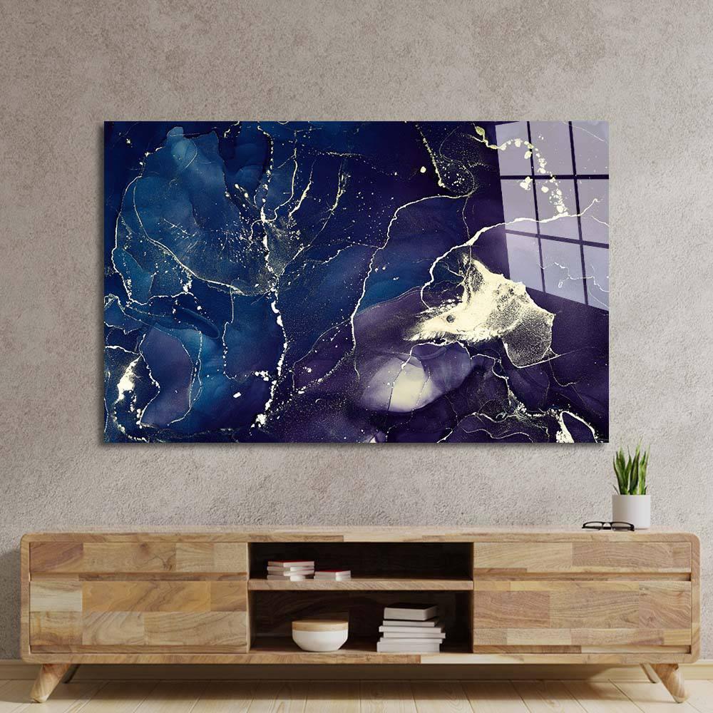 Abstract Blue and Purple Alcohol Ink Marble Glass Wall Art - DIY - CreoGlass®