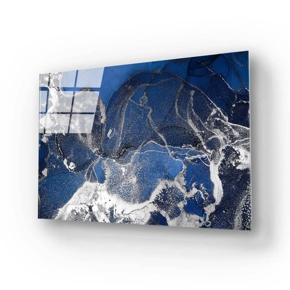 Abstract Blue and Silver Alcohol Ink Marble Glass Wall Art - DIY - CreoGlass®