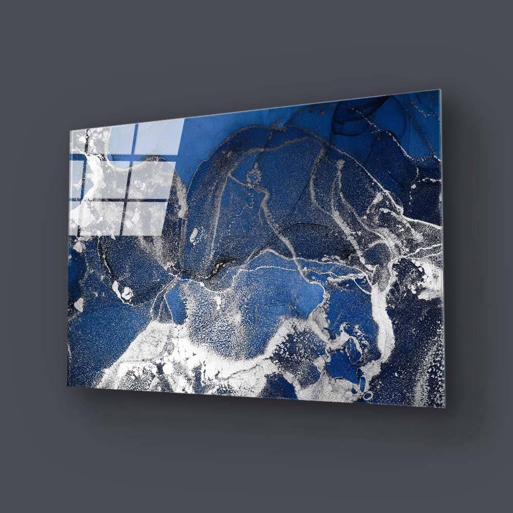 Abstract Blue and Silver Alcohol Ink Marble Glass Wall Art - DIY - CreoGlass®