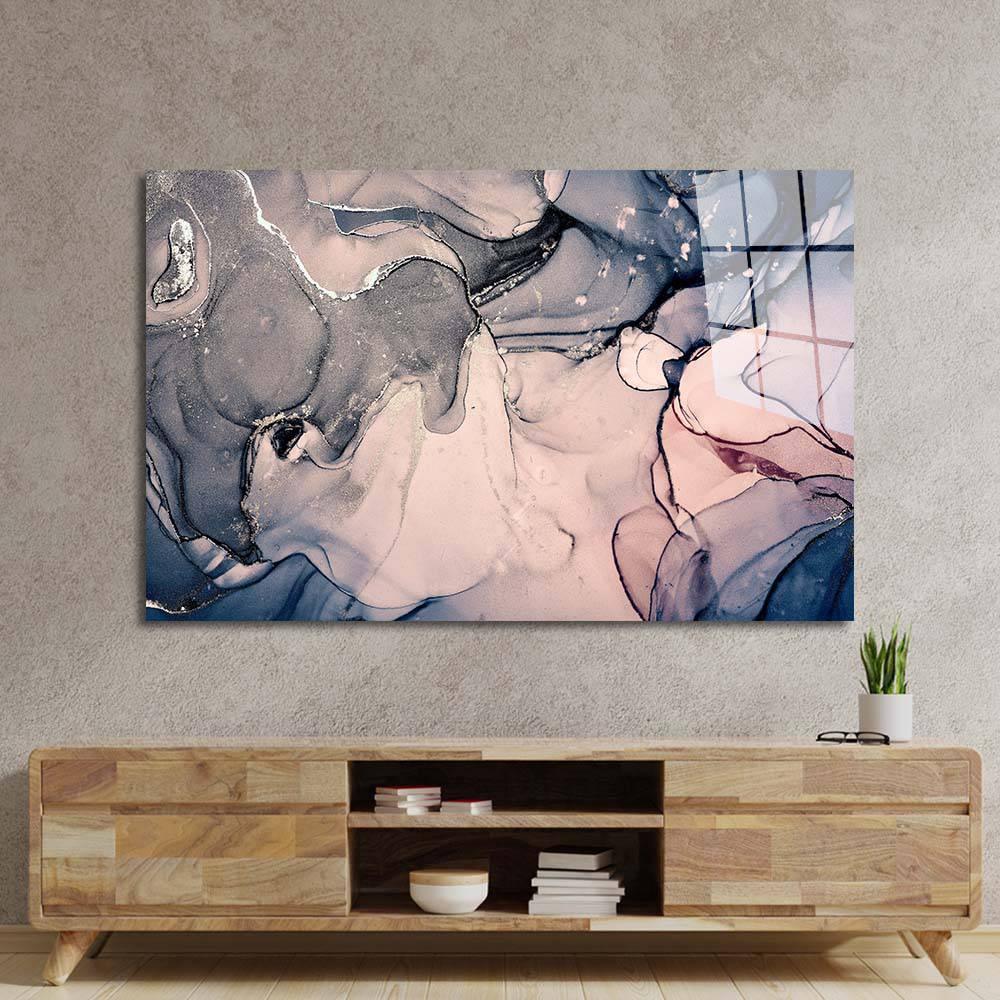 Abstract Light Blue and Baby Pink Alcohol Ink Marble Glass Wall Art - DIY - CreoGlass®