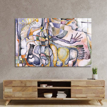 Abstract Man, Woman and their Cat Glass Wall Art - DIY - CreoGlass®