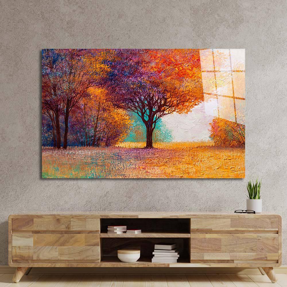 Autumn Forest Orange Leaves Glass Wall Art - DIY - CreoGlass®