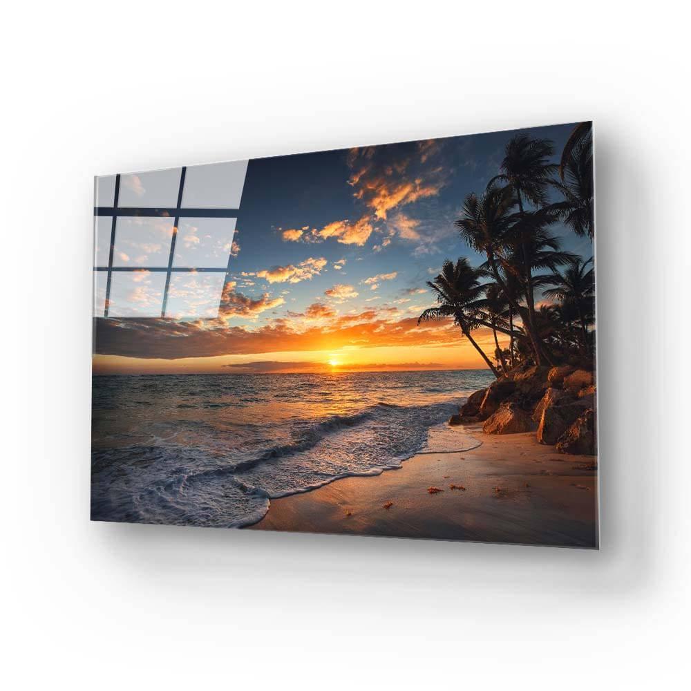 Beach Sunset with Palm Trees Glass Wall Art - DIY - CreoGlass®