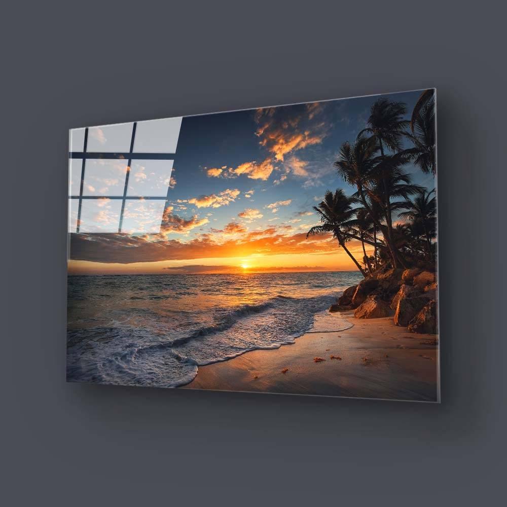 Beach Sunset with Palm Trees Glass Wall Art - DIY - CreoGlass®