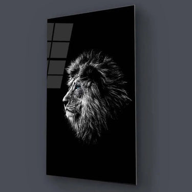 Black and White Lion with Blue Eyes Glass Wall Art - DIY - CreoGlass®