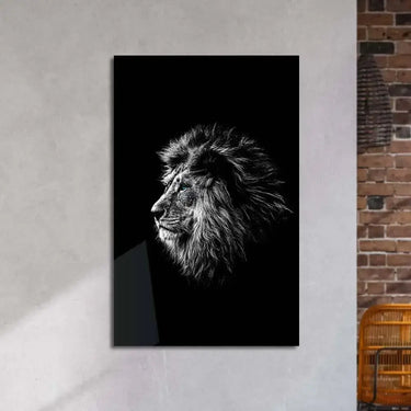 Black and White Lion with Blue Eyes Glass Wall Art - DIY - CreoGlass®