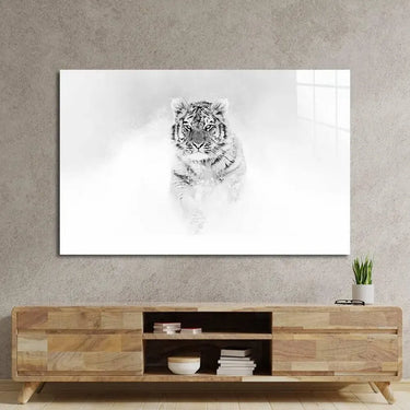 Black and White Tiger Wild Winter Glass Wall Art - DIY - CreoGlass®