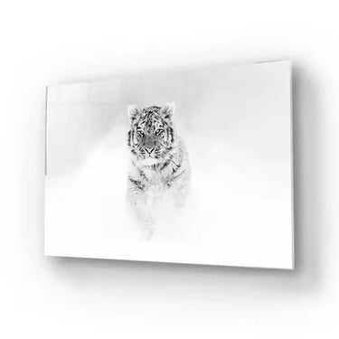 Black and White Tiger Wild Winter Glass Wall Art - DIY - CreoGlass®
