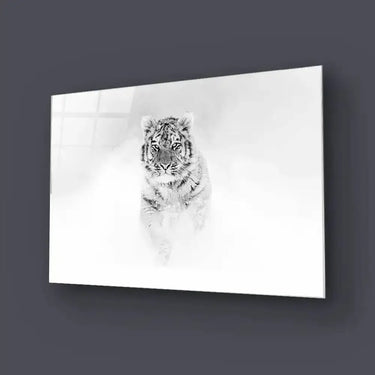 Black and White Tiger Wild Winter Glass Wall Art - DIY - CreoGlass®