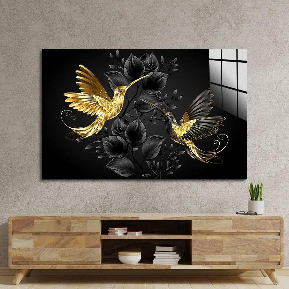 Black Gold Jewellery Humming Birds Glass Wall Art - DIY - CreoGlass®