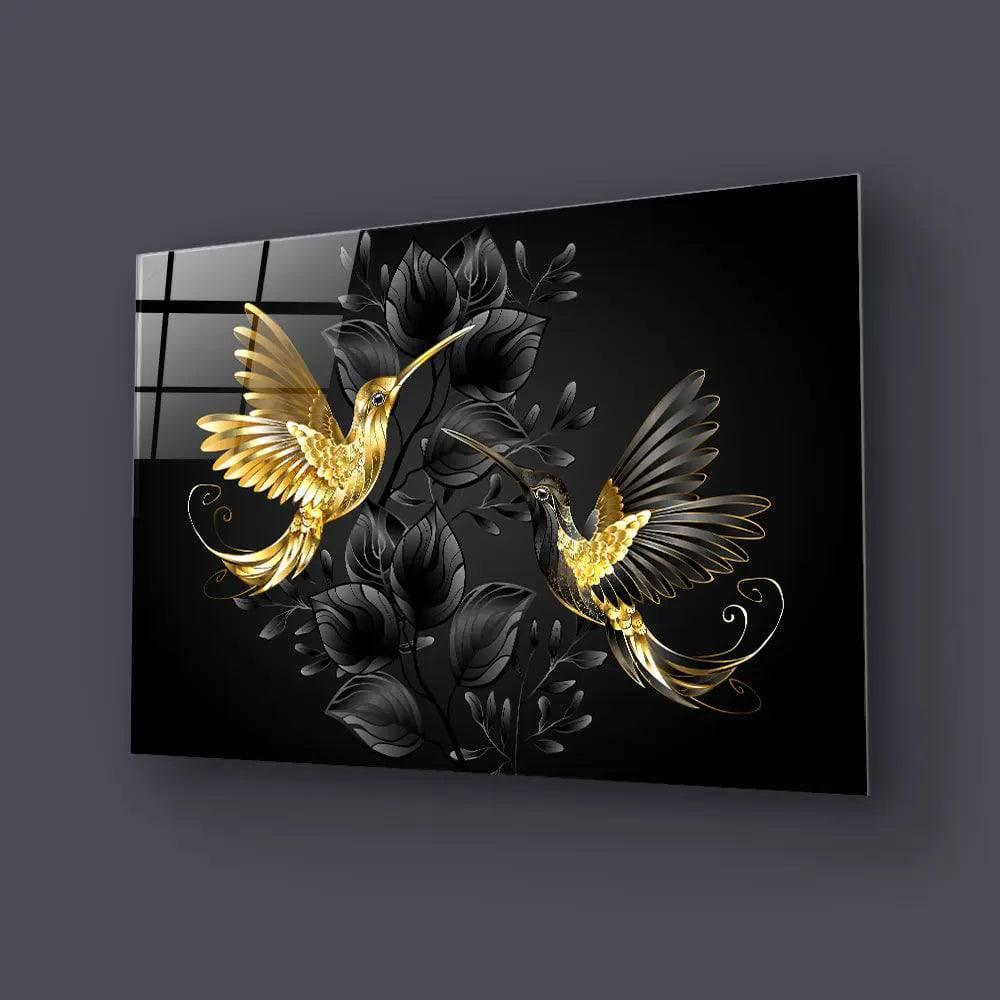 Black Gold Jewellery Humming Birds Glass Wall Art - DIY - CreoGlass®