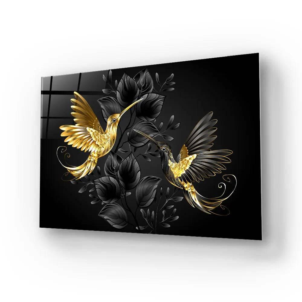 Black Gold Jewellery Humming Birds Glass Wall Art - DIY - CreoGlass®