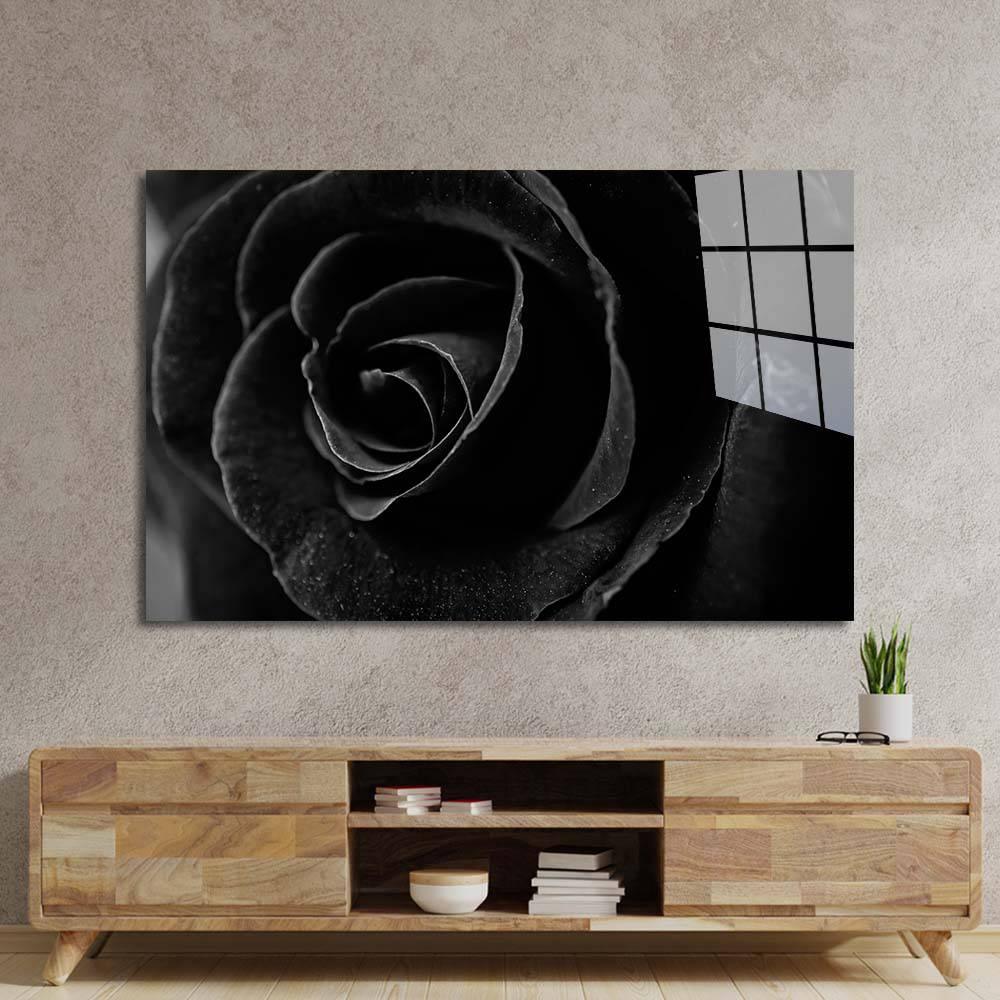 Black Rose Close Up Glass Wall Art - DIY - CreoGlass®