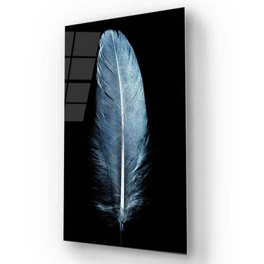 Blue Feather on a Black Background Glass Wall Art - DIY - CreoGlass®
