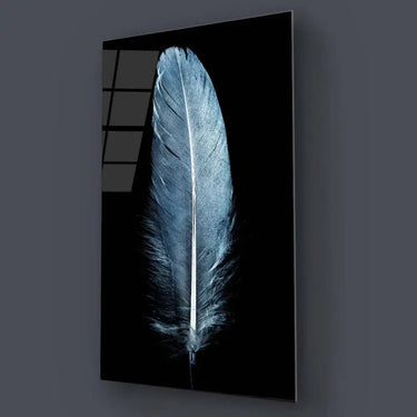 Blue Feather on a Black Background Glass Wall Art - DIY - CreoGlass®