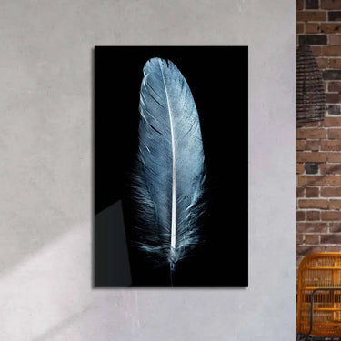 Blue Feather on a Black Background Glass Wall Art - DIY - CreoGlass®