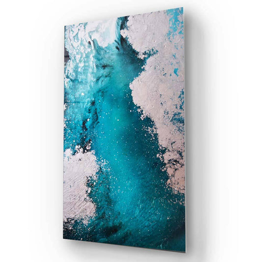 Blue White Abstract Painting 2 Glass Wall Art - DIY - CreoGlass®