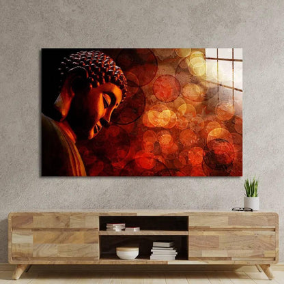 Bronze Zen Buddha Statue Meditating Blurred Glass Wall Art - DIY - CreoGlass®
