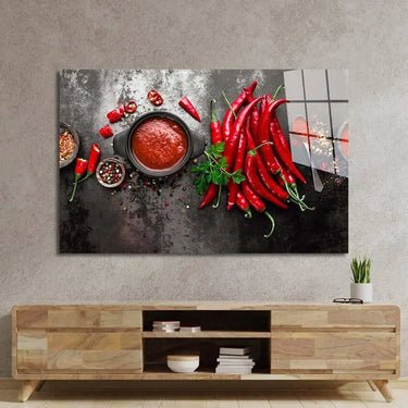 Bunch of Red Chillies Glass Wall Art - DIY - CreoGlass®