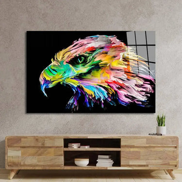 Colourful Eagle Painting in Black Background Glass Wall Art - DIY - CreoGlass®