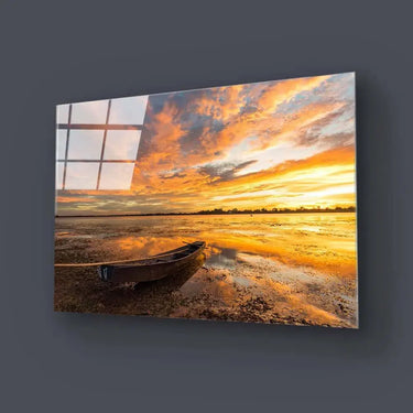 Fishing Boat under Sunset Glass Wall Art - DIY - CreoGlass®