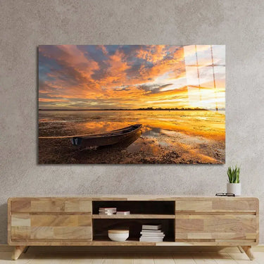 Fishing Boat under Sunset Glass Wall Art - DIY - CreoGlass®