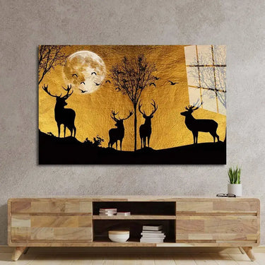 Four Deer in Yellow Moonlight Glass Wall Art - DIY - CreoGlass®