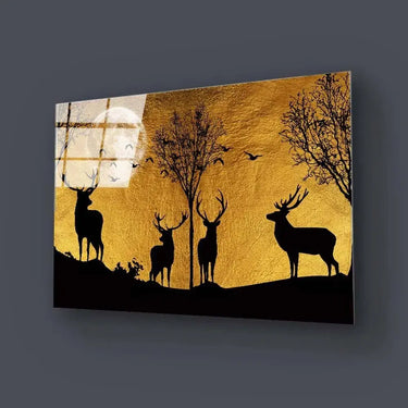 Four Deer in Yellow Moonlight Glass Wall Art - DIY - CreoGlass®
