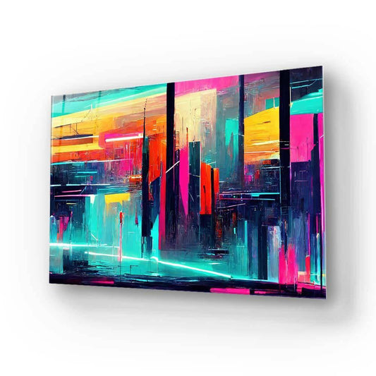 Futuristic Neon City Glass Wall Art - DIY - CreoGlass®