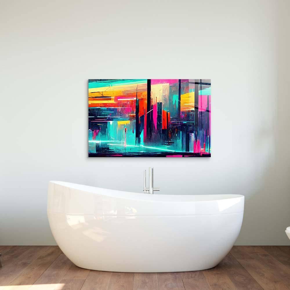 Futuristic Neon City Glass Wall Art - DIY - CreoGlass®