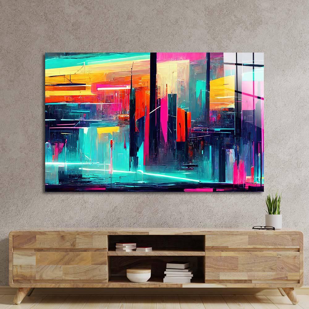 Futuristic Neon City Glass Wall Art - DIY - CreoGlass®