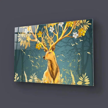 Gold Flowering Stag Glass Wall Art - Landscape Sizes - DIY - CreoGlass®