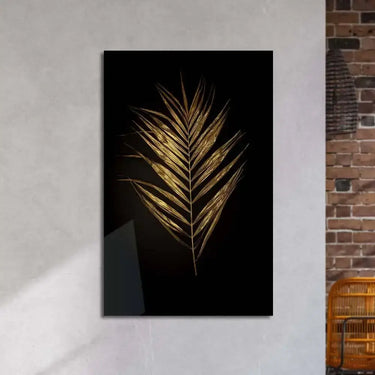 Golden Leaf on a Black Background Glass Wall Art - DIY - CreoGlass®