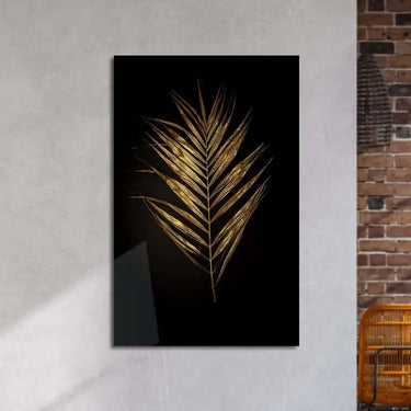 Golden Leaf on a Black Background Glass Wall Art - DIY - CreoGlass®