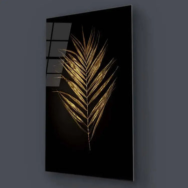 Golden Leaf on a Black Background Glass Wall Art - DIY - CreoGlass®