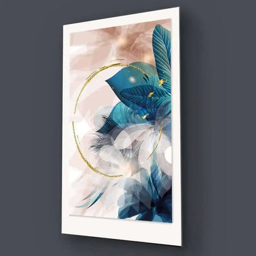 Golden Painted Circle with Turquoise Leaves Glass Wall Art - Portrait Sizes - DIY - CreoGlass®