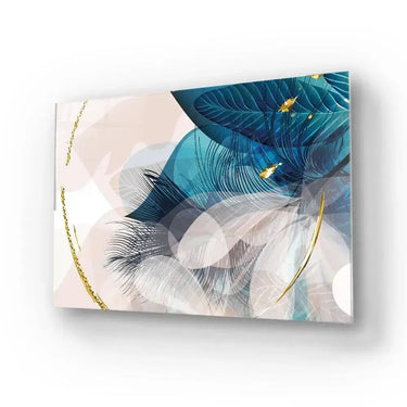 Golden Painted Circle with Turquoise Leaves Glass Wall Art - Landscape Sizes - DIY - CreoGlass®