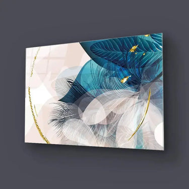 Golden Painted Circle with Turquoise Leaves Glass Wall Art - Landscape Sizes - DIY - CreoGlass®