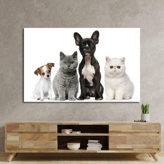 Group Of Dogs And Cats White Background Glass Wall Art - DIY - CreoGlass®