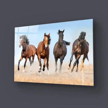 Horse Herd Running In Dust Glass Wall Art - DIY - CreoGlass®