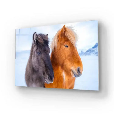 Horses In Snow Glass Wall Art - DIY - CreoGlass®