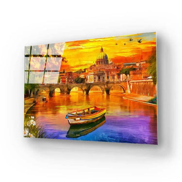 India Taj Mahal Sunset Painting Glass Wall Art - DIY - CreoGlass®