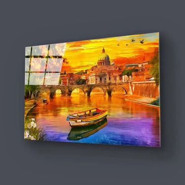 India Taj Mahal Sunset Painting Glass Wall Art - DIY - CreoGlass®