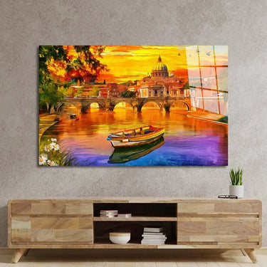 India Taj Mahal Sunset Painting Glass Wall Art - DIY - CreoGlass®