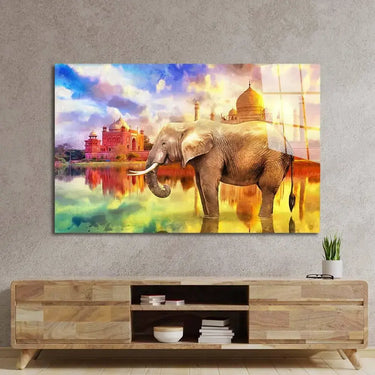 Indian Elephant and the Taj Mahal Glass Wall Art - DIY - CreoGlass®