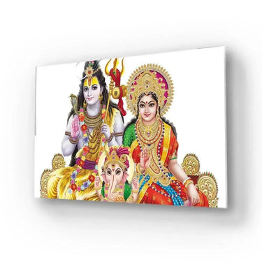 Indian Lord Shiv Family Illustration White Glass Wall Art - DIY - CreoGlass®