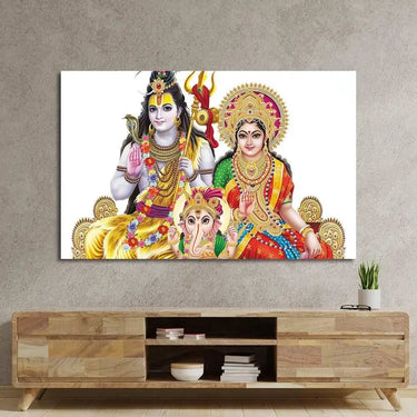Indian Lord Shiv Family Illustration White Glass Wall Art - DIY - CreoGlass®